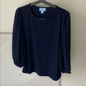 C. Wonder Dark Navy Textured Puff-Sleeve Blouse
